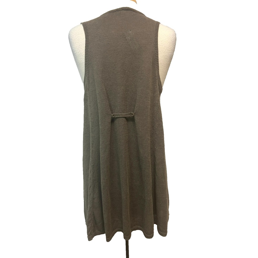 Eileen Fisher Tunic Length Vest Taupe Fine Knit  A-Line Button Front SZ M - Picture 2 of 10